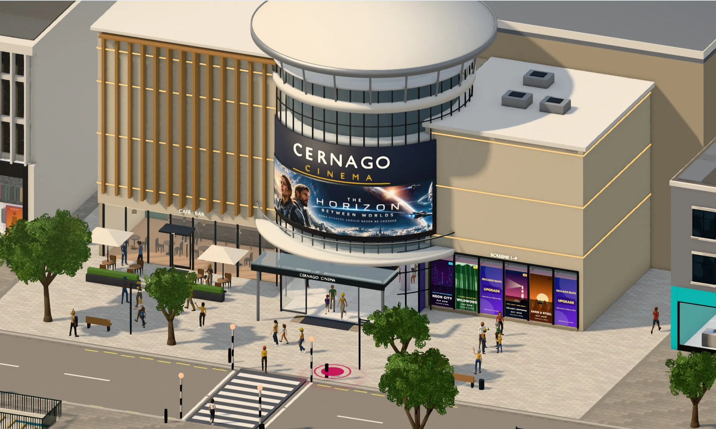 The cinema front by day